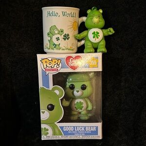 Good Luck Bear Care Bears lot - Funko Pop plus vintage figurine and cup